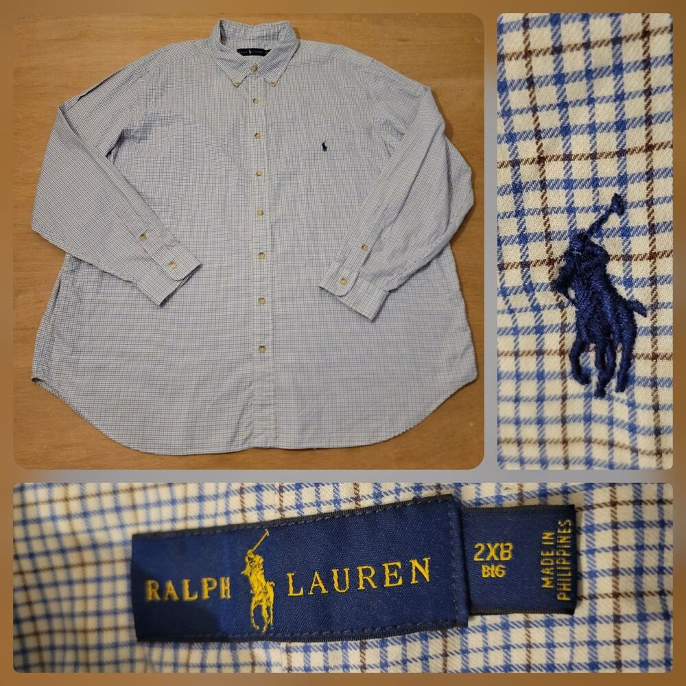 Ralph Lauren Casual Button Down Shirt Mens Size 2XB Big Check Plaid